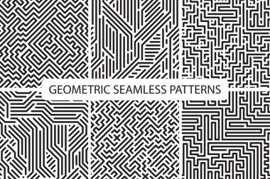 Çizgili kesintisiz geometrik desenler topluluğu. Dijital arka planlar.