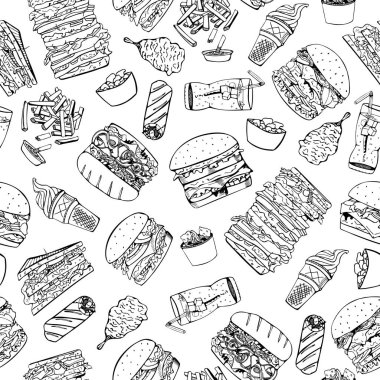 Fast food seamless modeli doodle tarzı.