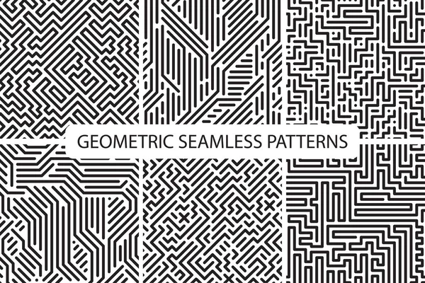 Çizgili kesintisiz geometrik desenler topluluğu. Dijital arka planlar. — Stok Vektör