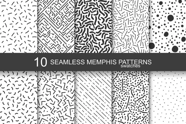 Collection of swatches memphis patterns - seamless. — Stock Vector