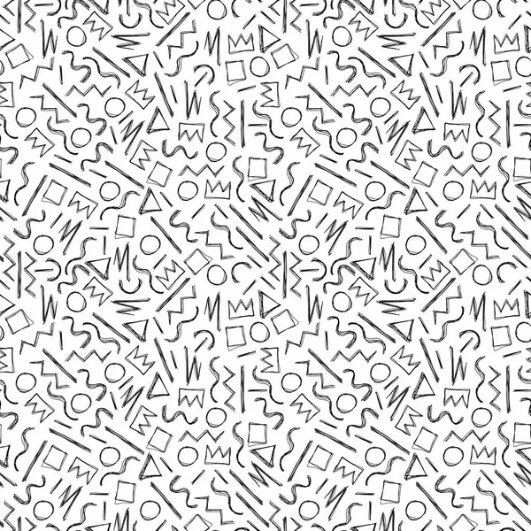 Skizzieren Sie handgezeichnete nahtlose Muster. Memphis-Stil — Stockvektor