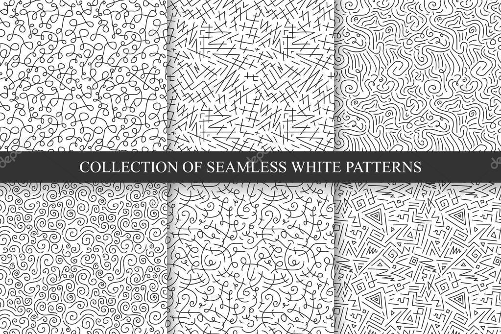 Collection of hand drawn seamless patterns.