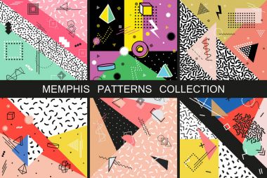 Vektör soyut memphis desenleri geometrik şekillerle topluluğu
