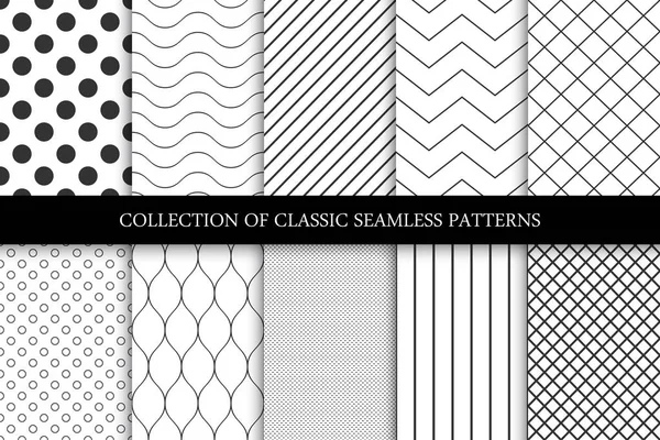 Naadloze geometrische patronen van minimalistische collectie. — Stockvector
