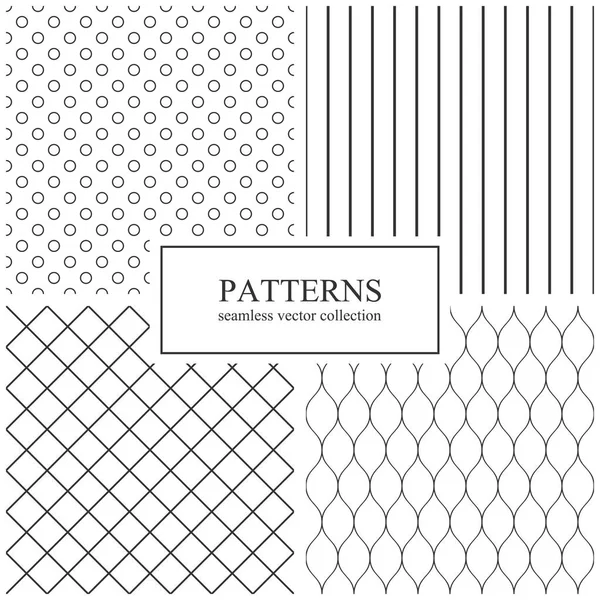 Sammlung einfacher, nahtloser geometrischer Muster. — Stockvektor