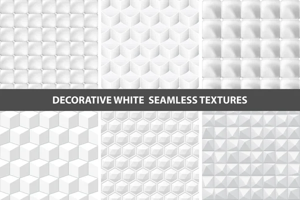 Decoratieve witte naadloze texturen. Vector-collectie. — Stockvector