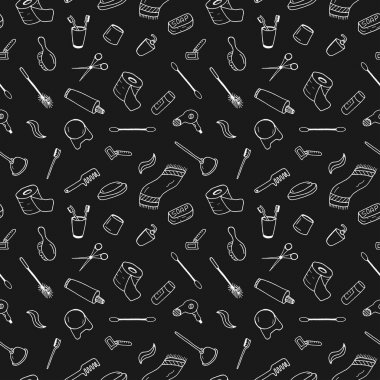 Banyo aksesuarları seamless modeli doodle tarzı.