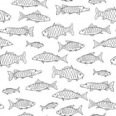 Doodle tarzı balık seamless modeli. Elle çizilmiş
