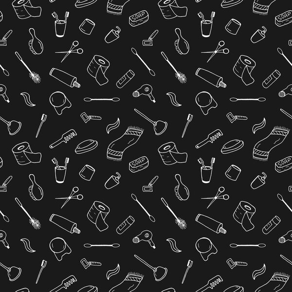 Bath accessories seamless pattern in doodle style.