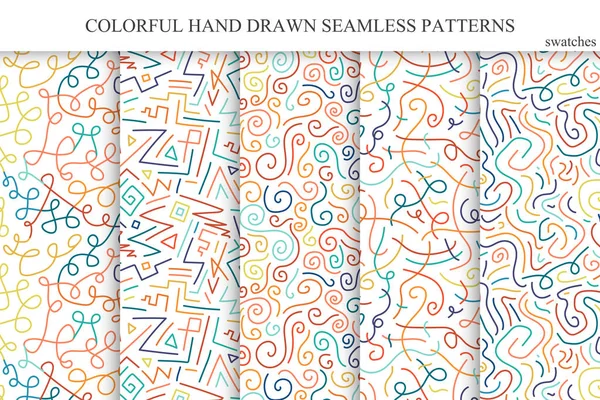 Collection of colorful seamless hand drawn vector patterns — Stock Vector