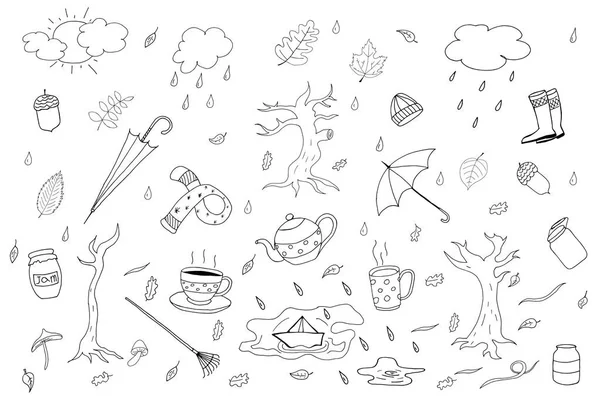 Autumn season collection in doodle style. — Stock Vector