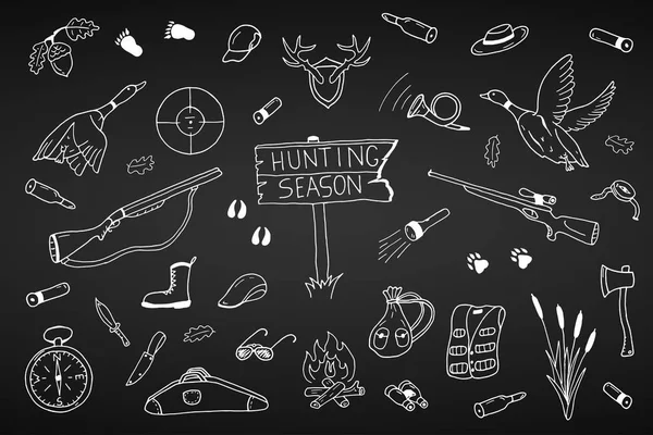 Collection saison de chasse en doodle style.Hand dessiné — Image vectorielle