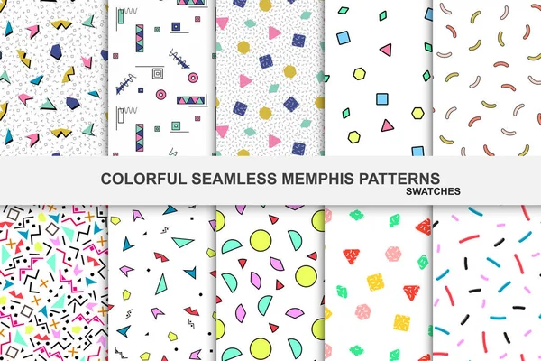 Kollektion abstrakter, farbenfroher Memphis-Muster - nahtlose Muster. — Stockvektor