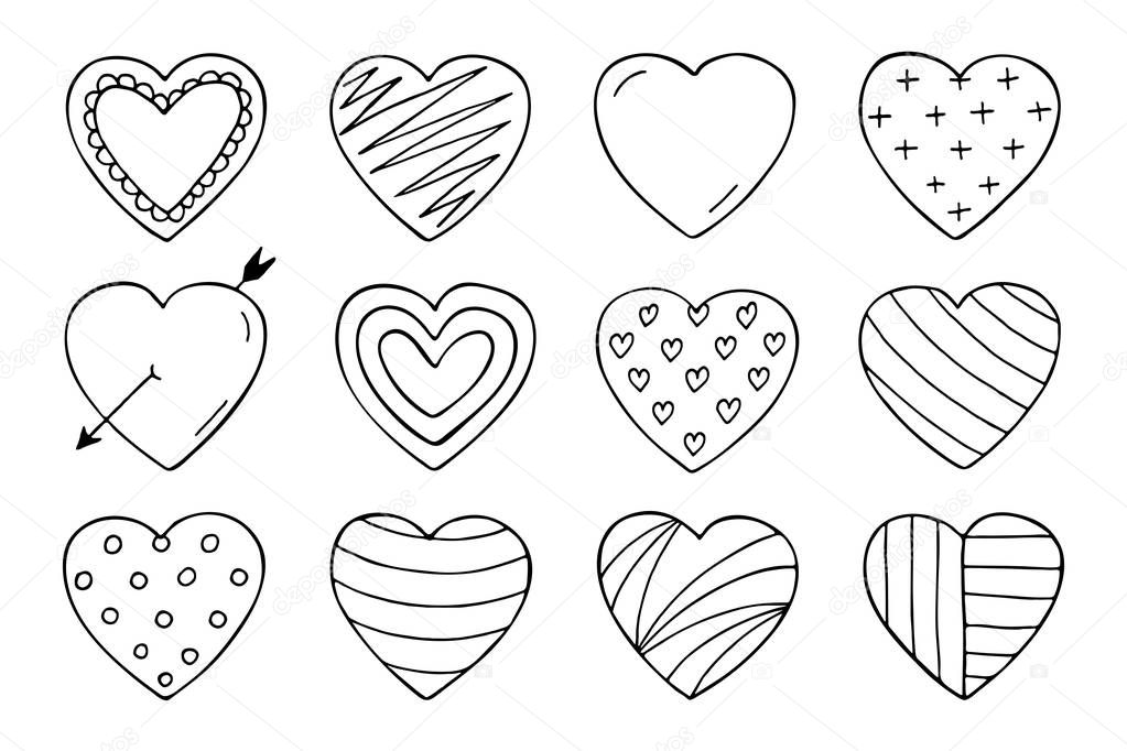 Hearts collection in doodle style. Happy valentines day.