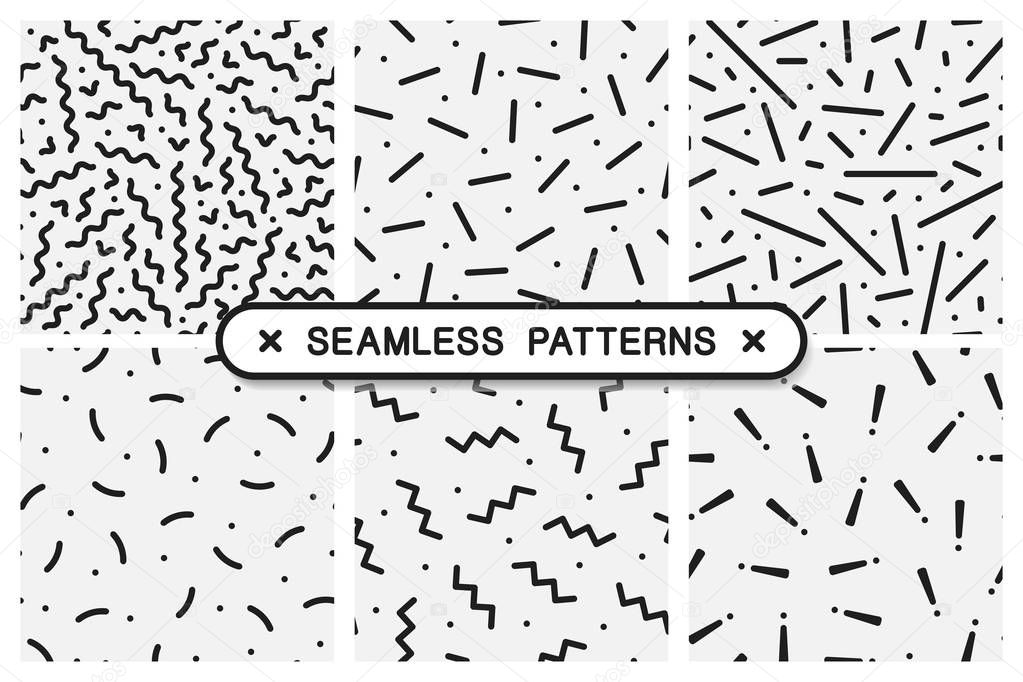 Vector seamless patterns set - memphis design.