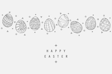 Paskalya yortusu yumurta simgeler koleksiyonu doodle tarzı. Elle çizilmiş
