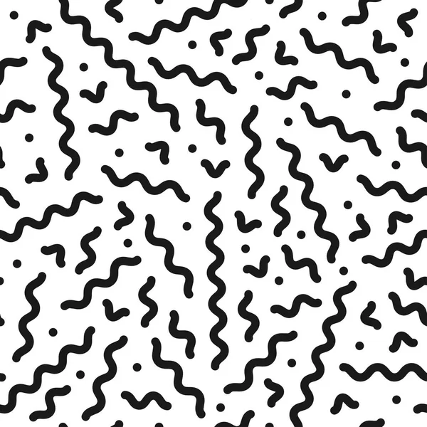 Modèle de memphis rétro - fond sans couture. Courbes noires texture mosaïque . — Image vectorielle