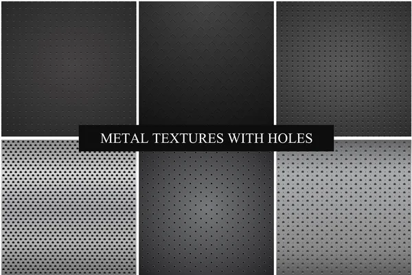 Collection of metal textures with holes. — Stock Vector