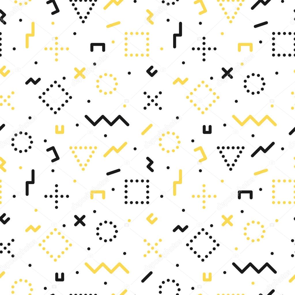 Memphis seamless pattern with geometric shapes.