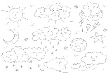 Hava gri renkte ayarla doodle. Elle çizilmiş öğeleri.