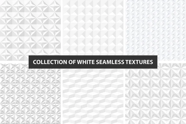 Texture geometriche bianche - senza cuciture. Set vettoriale . — Vettoriale Stock