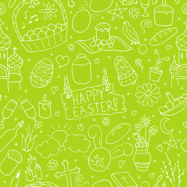 Seamless happy easter pattern in doodle style. Hand drawn