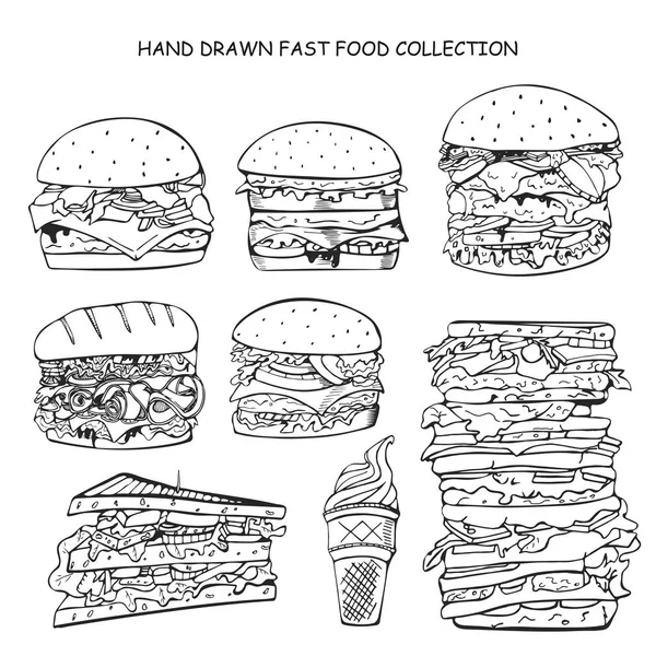 stock vector Hand drawn fast food collection. Doodle style.