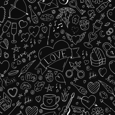 Sorunsuz mutlu Sevgililer günü desen. Elle çizilmiş doodle stil öğeleri.