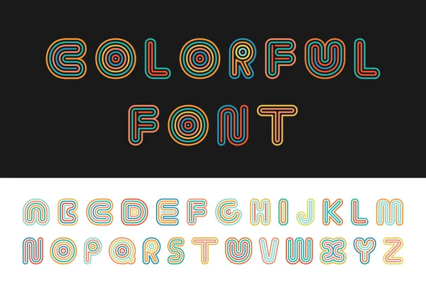 다채로운 줄무늬 재미 있는 폰트입니다. 영어 알파벳. — 스톡 벡터