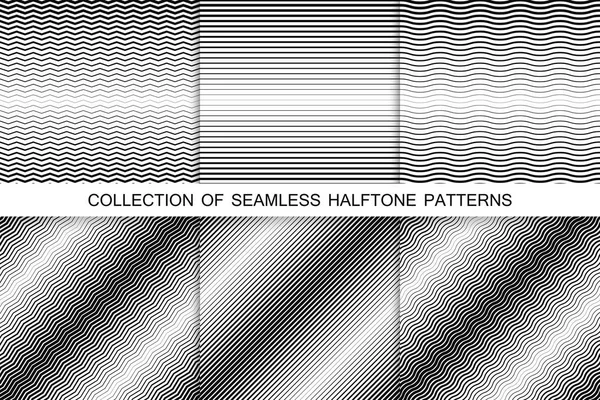 Collection of halftone seamless backgrounds. Striped black and white texture — Stock Vector