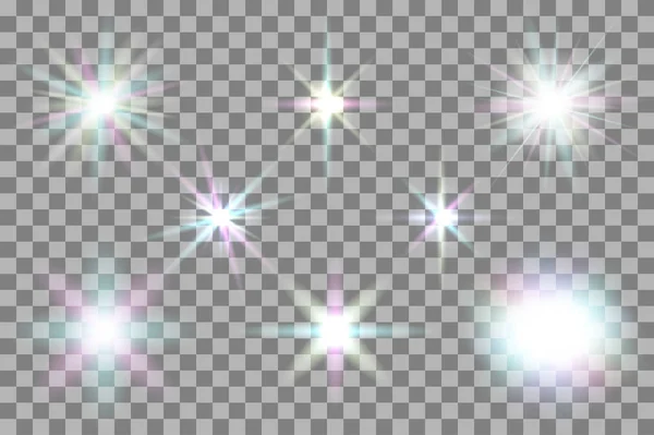 Verzameling van vector gloeiende lichteffecten geïsoleerd op transparante achtergrond. — Stockvector