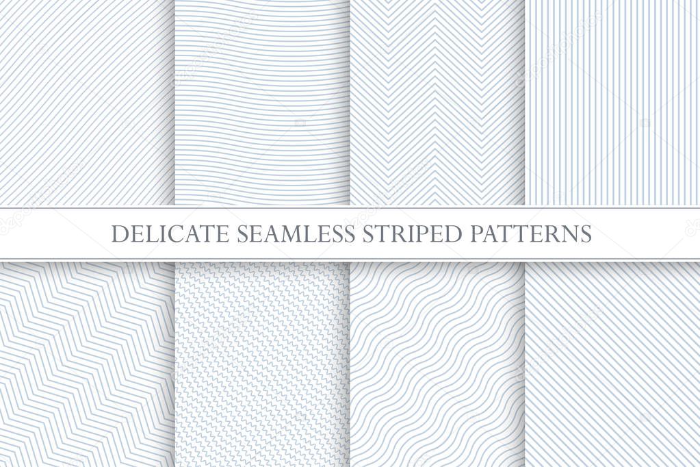 Delicate seamless striped patterns. Decorative fabric geometric textures.