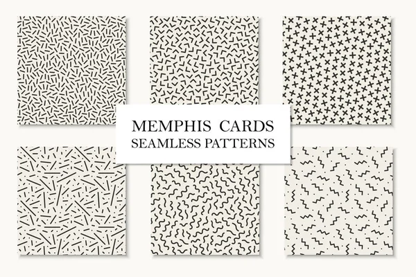 Coleção de padrões memphis sem costura, cartões. Texturas em mosaico. Design retro 80 - 90 anos . — Vetor de Stock