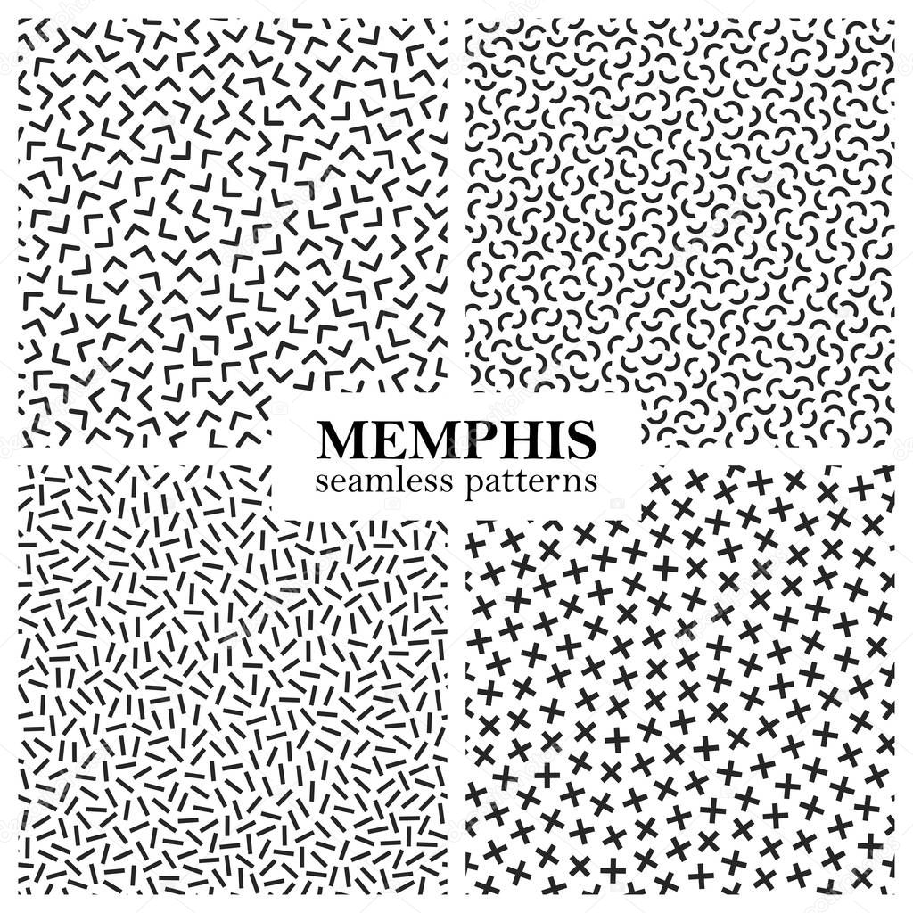 Collection of memphis seamless patterns. Fashion design 80-90s.