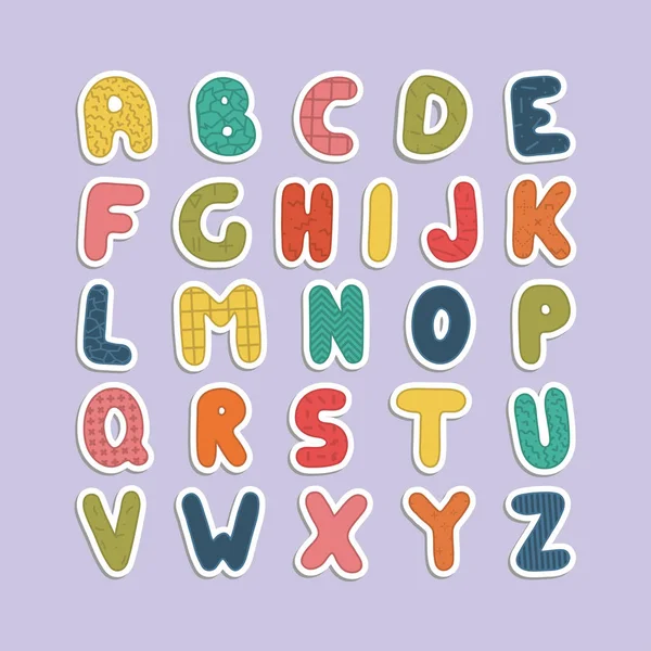 Мультфильм смешной шрифт. Цветной английский детский алфавит . — стоковый вектор