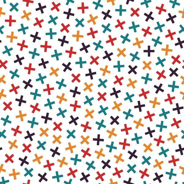 Farbenfrohe nahtlose Memphis-Muster in leuchtenden Farben. Mosaik kreuzt Textur — Stockvektor