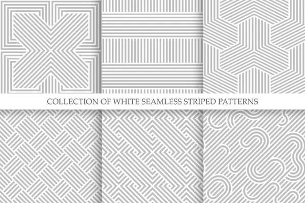 Collection of seamless striped patterns. White and gray repeatable wicker texture — Stock Vector