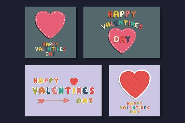 Kolekce barevných pohlednic - doodle styl. Šťastný valentines den — Stockový vektor