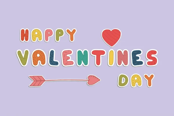 Bonne carte de Saint-Valentin. Fond de vacances avec coeur mignon et inscription doodle — Image vectorielle