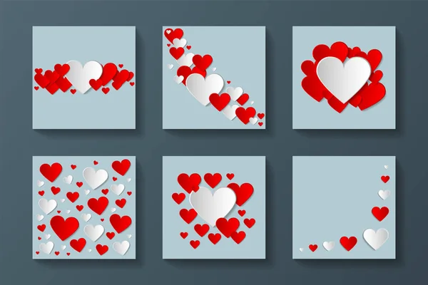 Kolekcja stylowa kart z sercami twórczych. Szczęśliwy dzień valentines. Abstrakcja pozdrowienie tła — Wektor stockowy