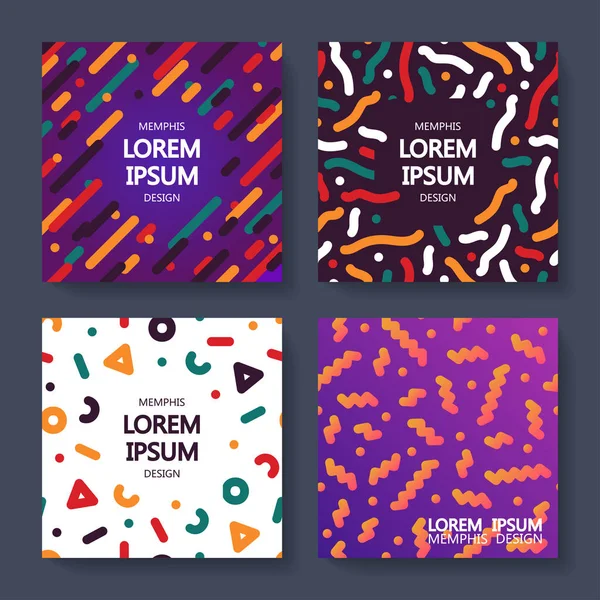 Ensemble de cartes abstraites colorées - memphis design - mode 80-90. Couverture tendance. Modèle festif pour votre conception — Image vectorielle