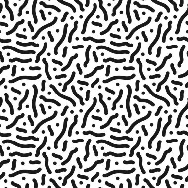 Dikişsiz desen - memphis arka plan. 80-90'lı yılların moda. Siyah ve beyaz mozaik doku