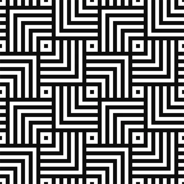 シームレスなベクトルの幾何学的な創造的なパターン。黒と白の正方形の背景 — ストックベクタ