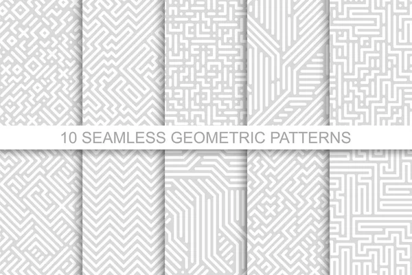 Samling av sömlösa geometriska mönster - grå randig design. Vector digitala bakgrunder — Stock vektor