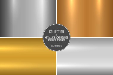 Gerçekçi metalik dokular topluluğu. Tasarımınız için parlak parlak metal arka planlar
