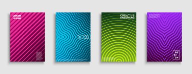 Vektör parlak çağdaş şablonlar, posterler, pankartlar, broşürler, afişler, el ilanları, arka planlar vs. Renkli gradyan çizgili kapaklar - moda geometrik canlı tasarım