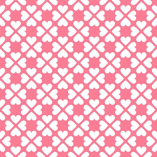 Vector seamless geometric pattern with hearts in pink colors. Cute background - Valentines day design — Stock Vector