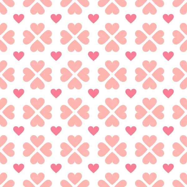 Abstract seamless geometric pattern with hearts in pink colors. Cute background - Valentines day design — Stock Vector