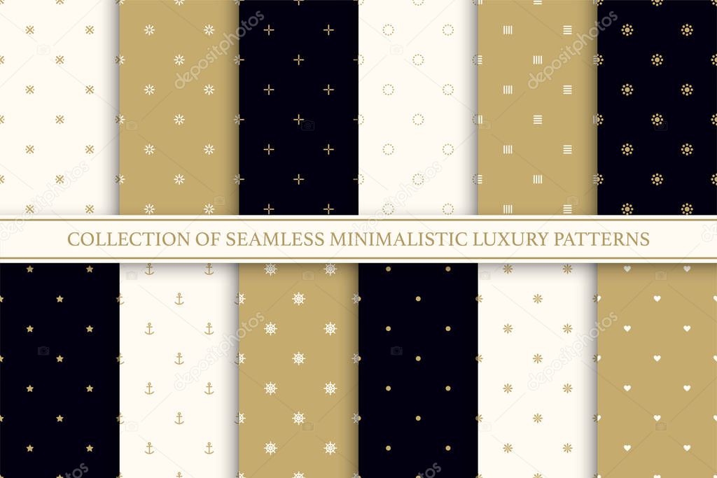 Collection of seamless geometric simple patterns. Luxury trendy minimalistic backgrounds. Creative elegant textures