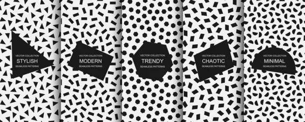 Collection of vector seamless simple patterns. Modern stylish textures with randomly disposed shapes. Repeating abstract minimalistic backgrounds. Trendy hipster prints — 스톡 벡터